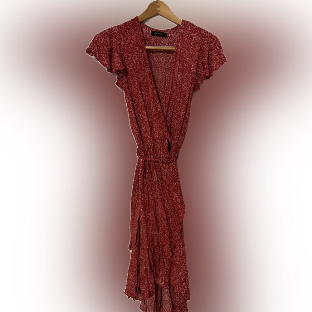 Chic Red High Low Dress with Flutter Sleeves